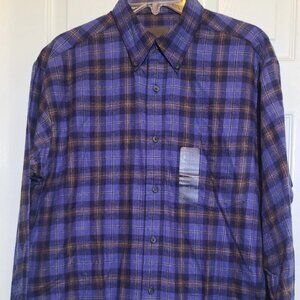 NEW! St. John's Bay Men's Cobalt Blue Plaid Long sleeve Shirt Size Medium